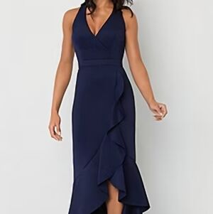 Elegant Asymmetrical Navy Dress